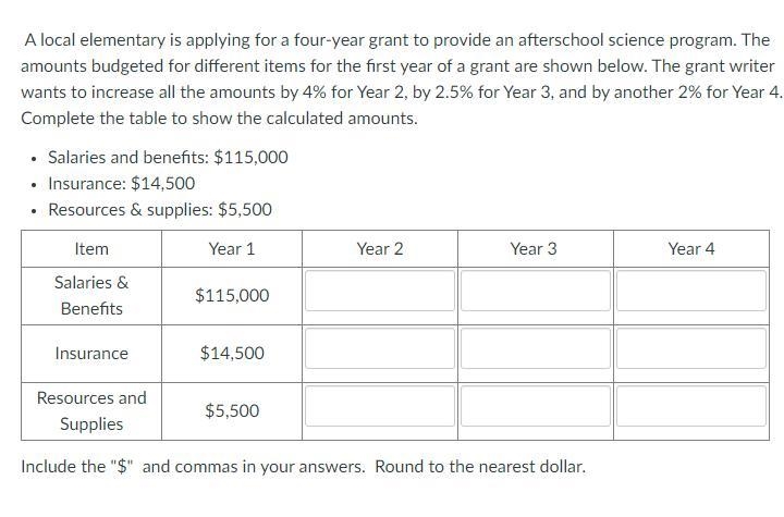 A local elementary is applying for a four-year grant to provide an afterschool science-example-1