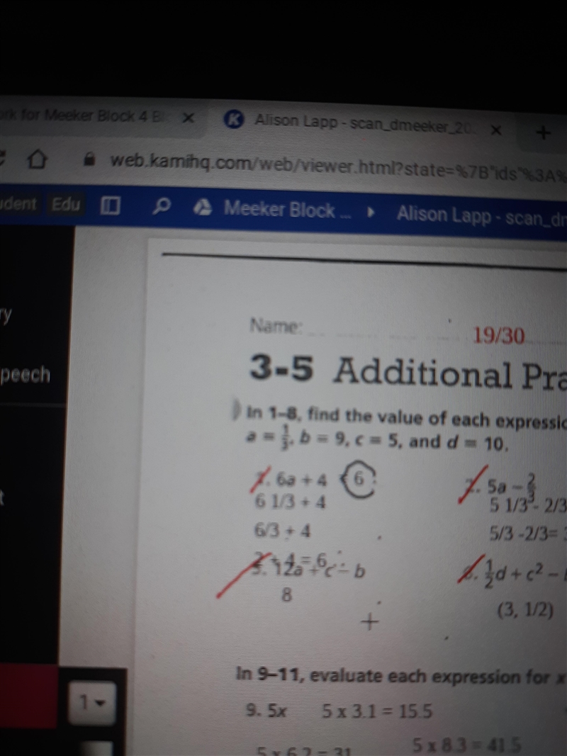 Find the value of the expression. a = 1/3, b = 9, c= 5. expression is 12a + c - b-example-1