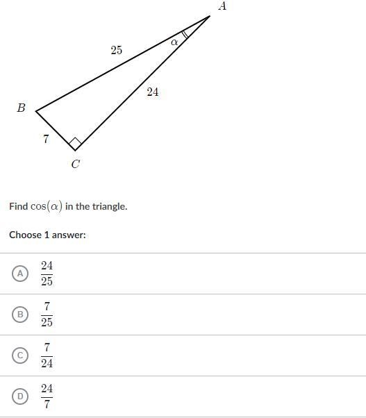 HELP ASAP 100Points I forgot my notes lol 100pts Find the Cos(A) of the triangle-example-1