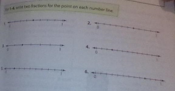 For 1-6 write two fractions for the point on each number line-example-1