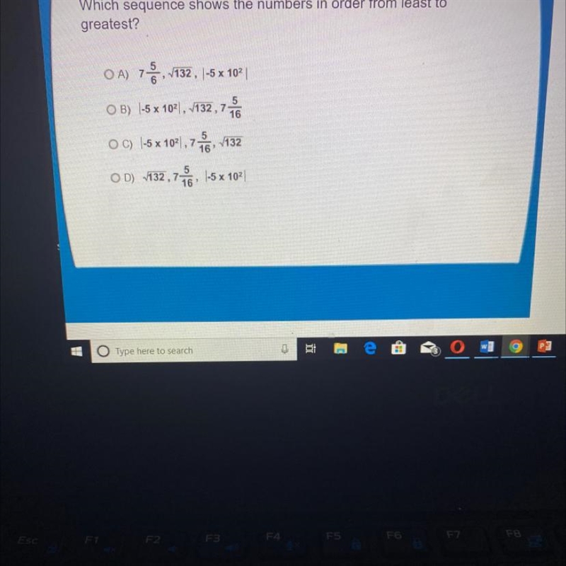 Which sequence shows the numbers in order from least togreatest?OA) 75, V132, 1-5 x-example-1