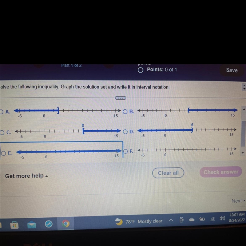 Solve the following inequality. Graph the solution set and write it in interval notation-example-1