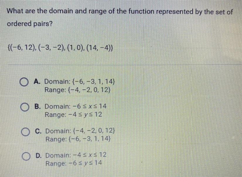 What are the domain and range of the function represented by the set of ordered pairs-example-1