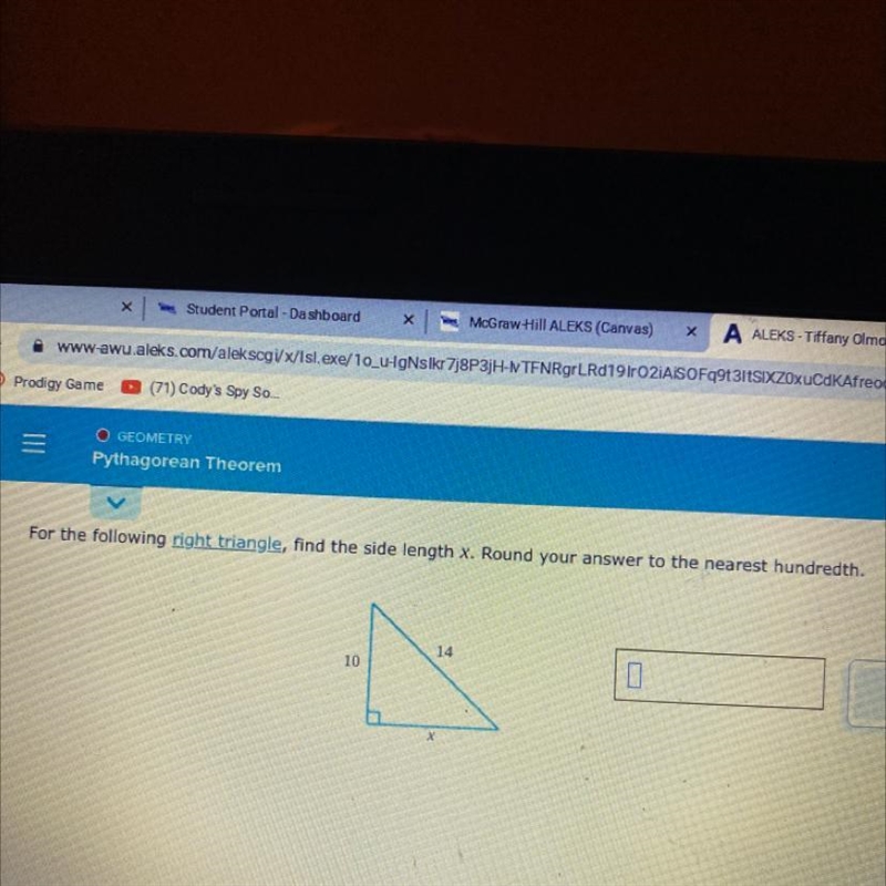 For the following right triangle, find the length x. Round your answer to the nearest-example-1