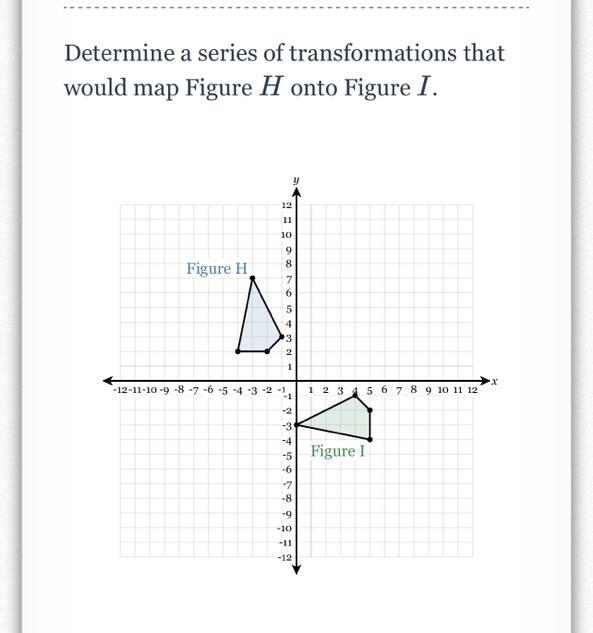 Determine a series of transformations that would map Figure H onto Figure I.There-example-1