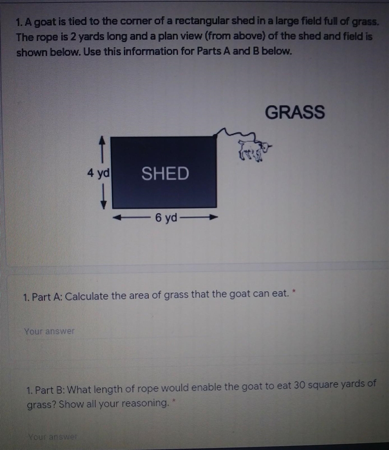 A goat is tied to the corner of a rectangular shed in a large field full of grass-example-1