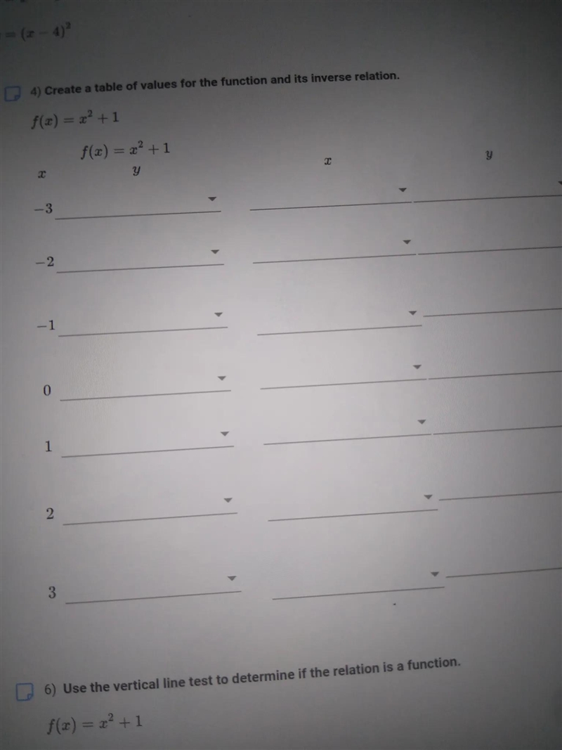 Create a table of values for the function and inverse relation-example-1