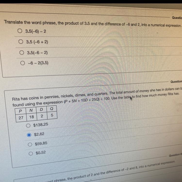 Translate the word phrase, the product of 3.5 and the difference of -6 and 2, into-example-1