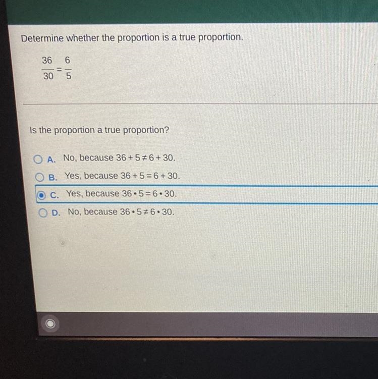 Determine if the proportion is a true proportion Choose the correct letter-example-1