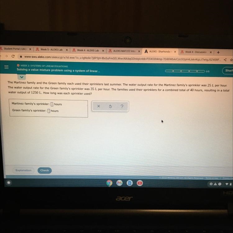 How do we determine the number of hours each family used the sprinklers?-example-1