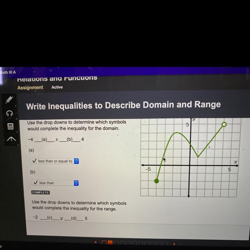 Use the drop downs to determine which symbols would complete the inequality for the-example-1