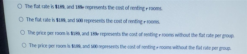 A hotel charges a flat rate per group and an additional price per room for reserving-example-1