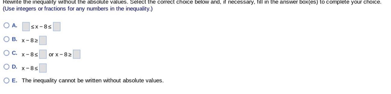 Solve the inequality algebraically. Express your answer using set notation or interval-example-1