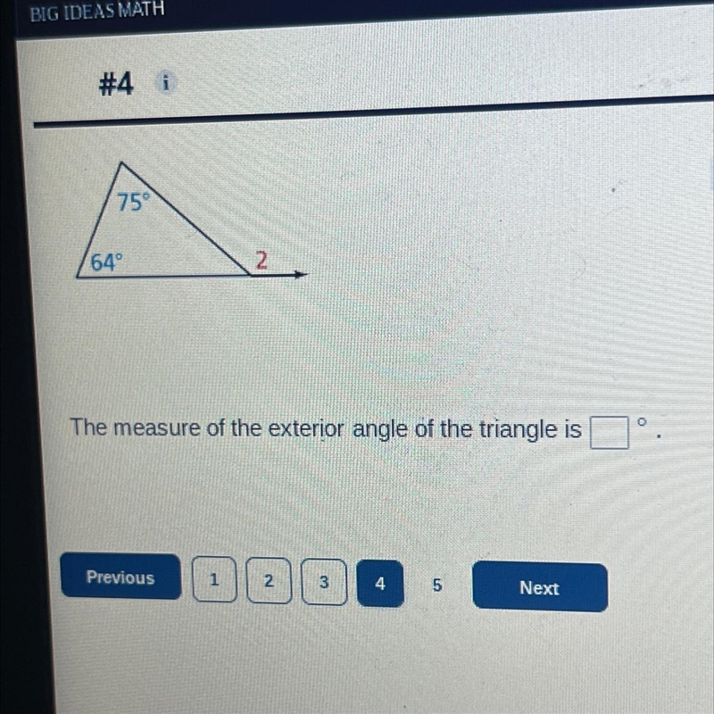 75° 64° 2 The measure of the exterior angle of the triangle is-example-1