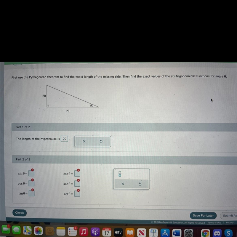 First use the Pythagorean theorem to find the exact length of the missing side. Then-example-1