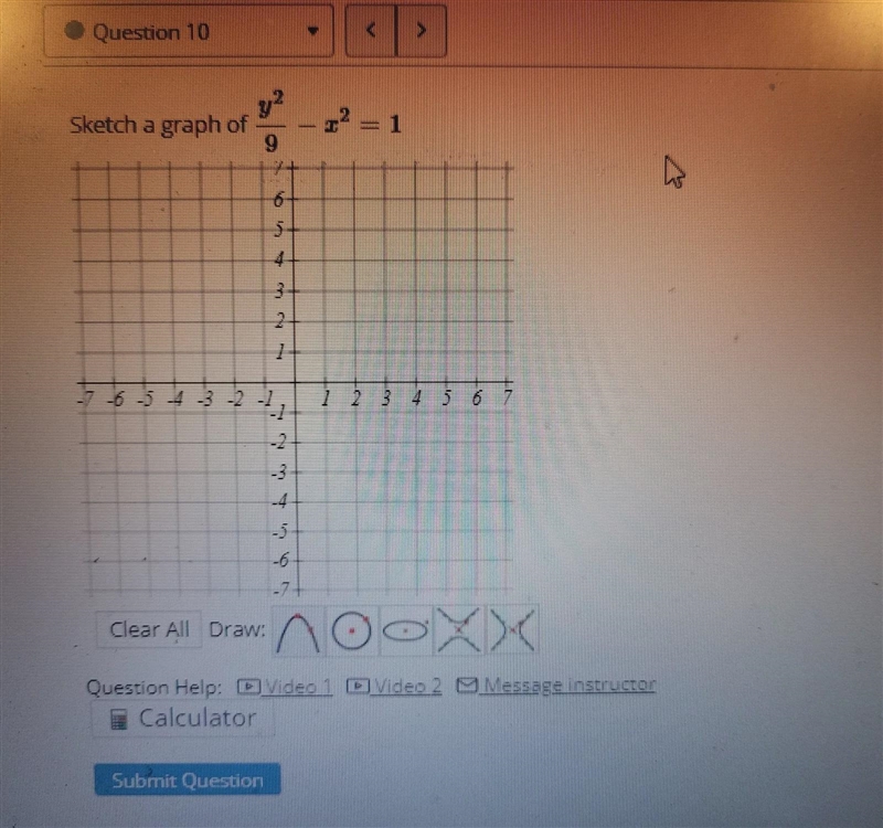 I have a question where I need to graph a hyperbola equation and all I am given is-example-1