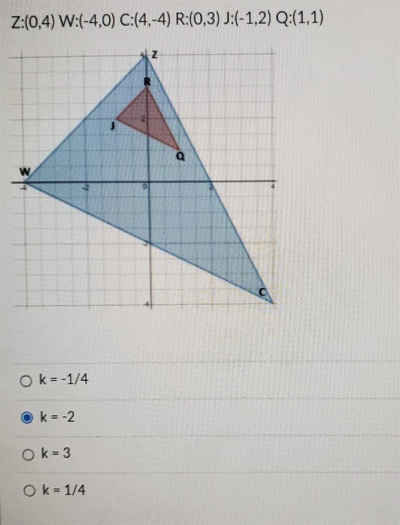 The two shapes are similar. Triangle ZCW is the original what is the scale factor-example-1