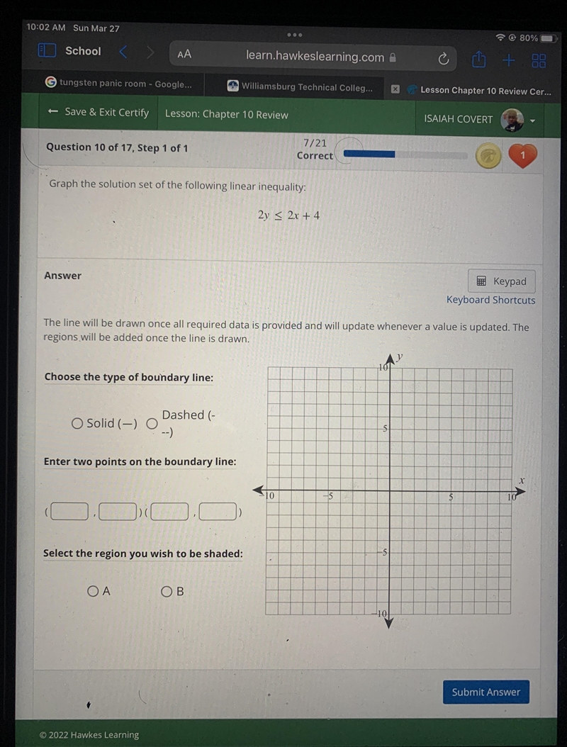 Graph the solution set of the following linear inequality:2y < 2x + 4AnswerKeypadKeyboard-example-1