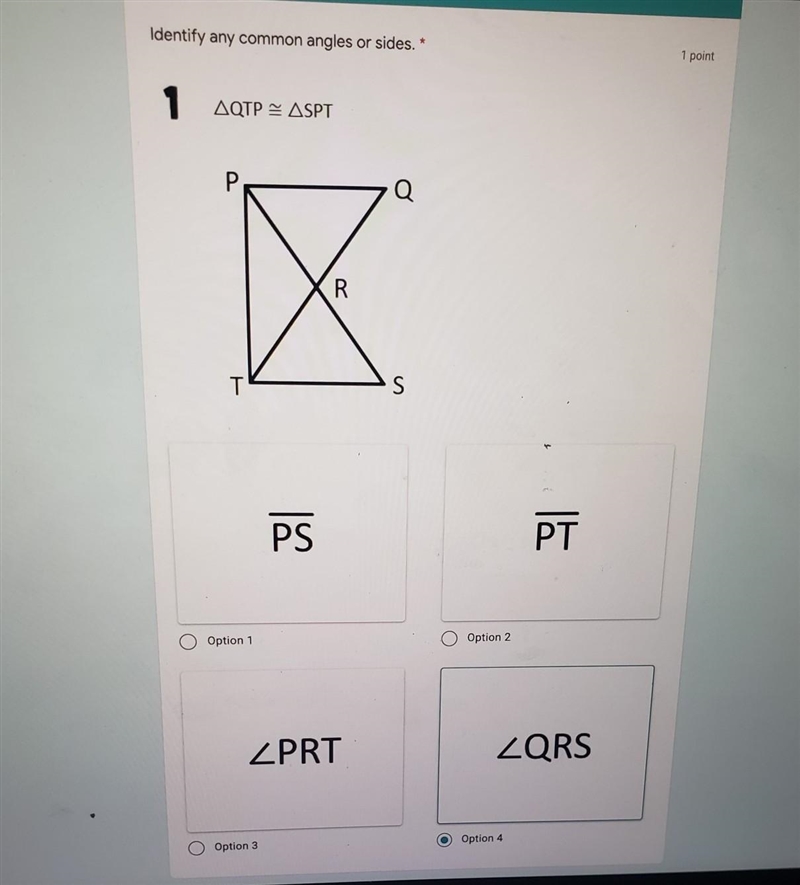 Identify any common angles or sides QTP = SPT ​-example-1