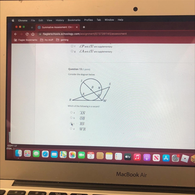 Consider the diagram below which of the following is a secant-example-1