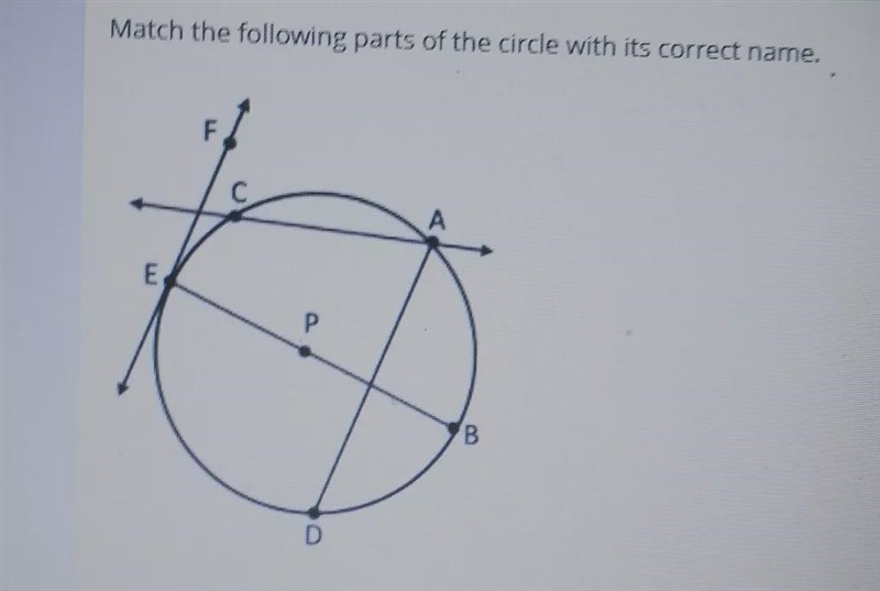 Can someone match the following parts of the circle with its correct name?-example-1