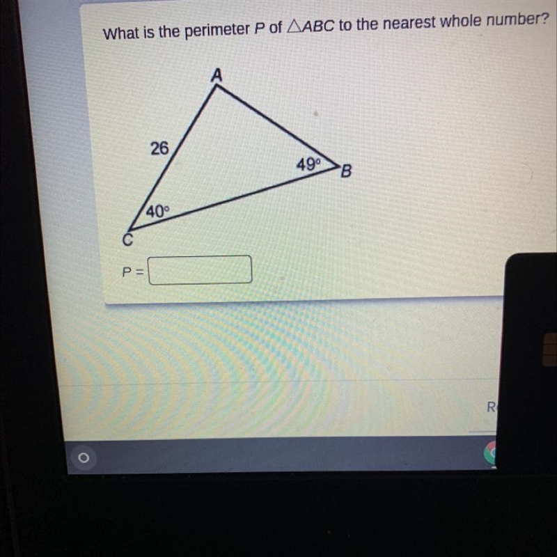 What is the perimeter p of triangle ABC to the nearest whole number?-example-1