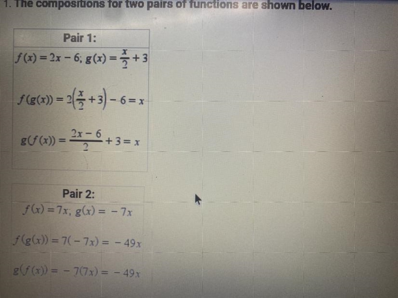 which functions are inverses of each other?A. both pair 1 and pair 2B. pair 1 only-example-1