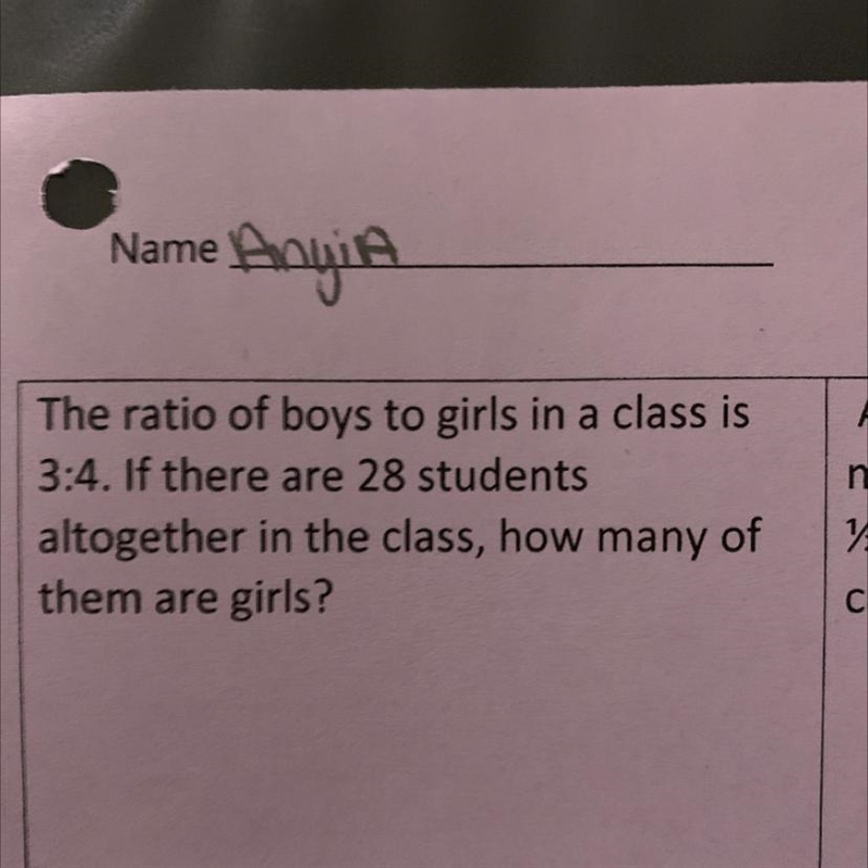 The ratio of boys to girls in a class is 3:4. If there are 28 students altogether-example-1