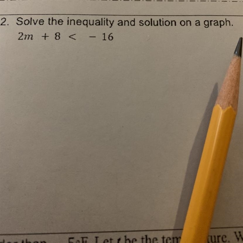 Solve the inequality and solution on a graph. 2m + 8 < -16-example-1