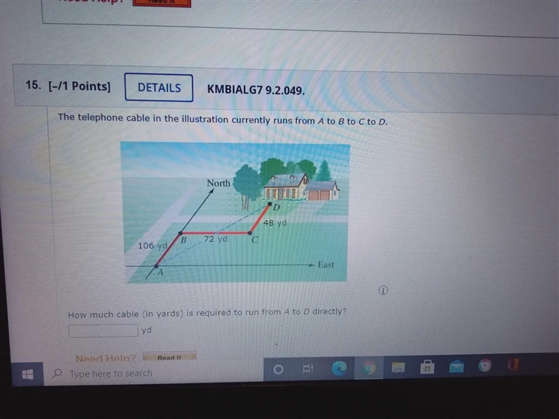 The telephone cable in the illustration currently runs from A to B to C to D.How much-example-1