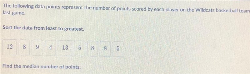 Whats the data least to greatest and Whats the median number of points-example-1