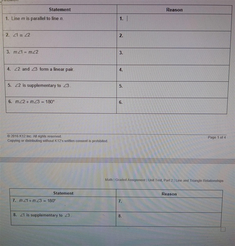 Provide reasons for the proofGiven line m is parallel to line nprove angle 1 is supplementary-example-1