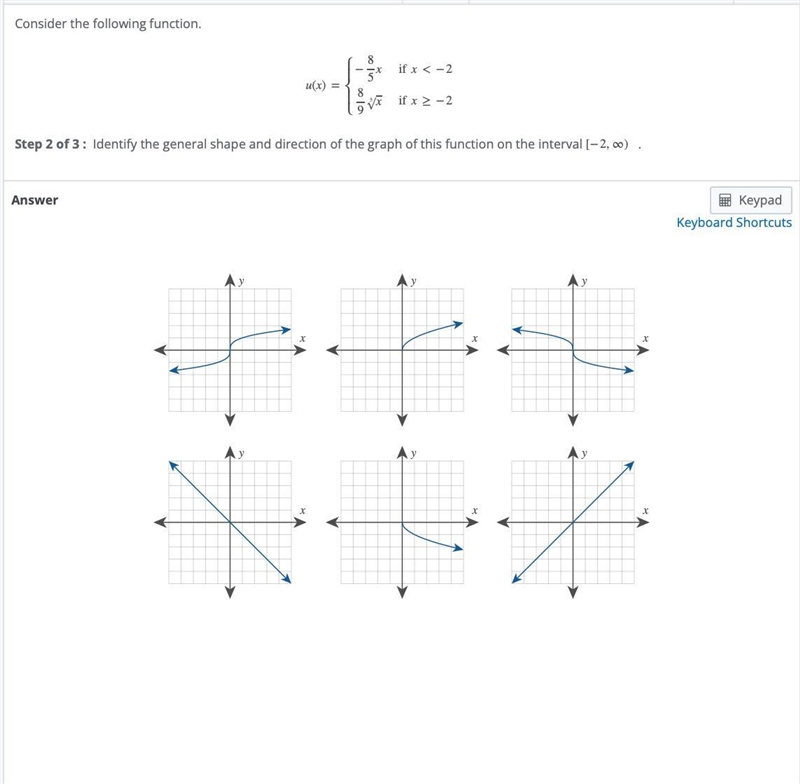 Identify the general shape and direction of the graph of this function on the interval-example-1