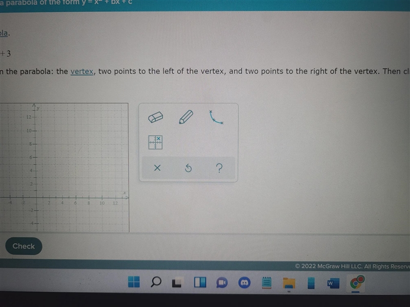 I need 5 points plotted. 2 to the left of vertex, the vertex, and 2 to the right of-example-2