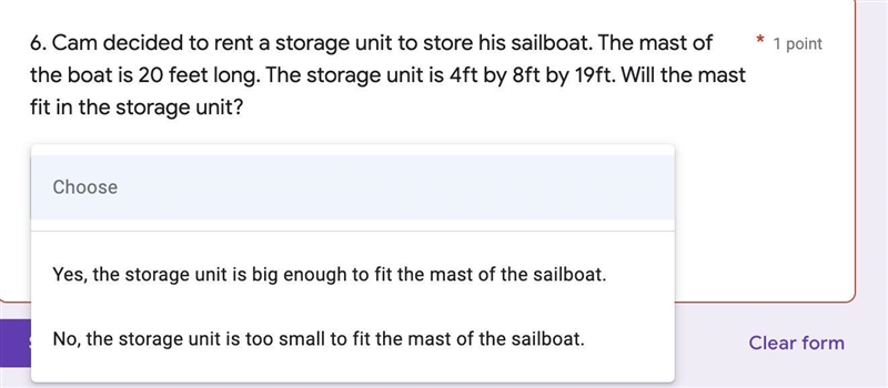 Cam decided to rent a storage unit to store his sailboat. The mast of the boat is-example-1