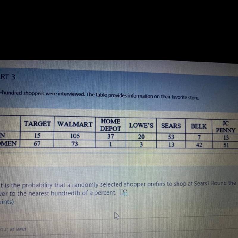 What is the probability that a randomly selected shopper prefers to shop at Sears-example-1