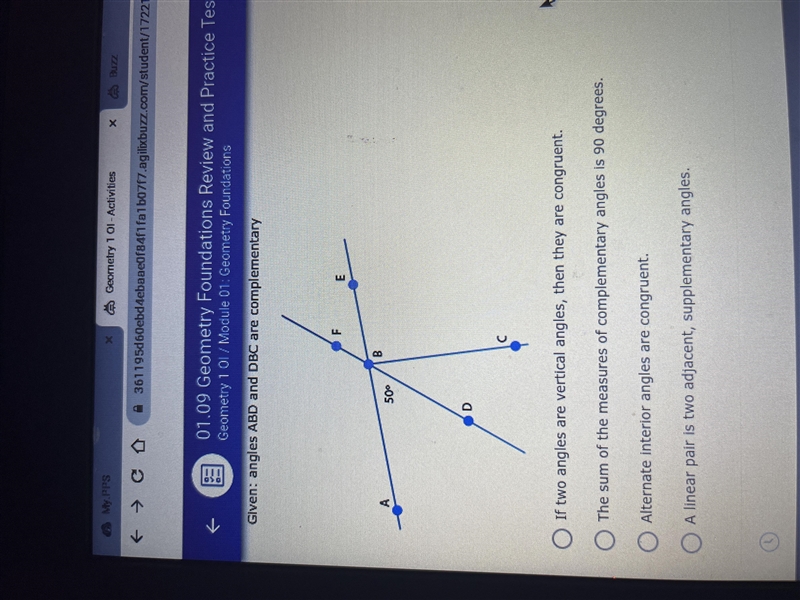 Which statement justifles why ABF mneasures 130°? (1 point)-example-1