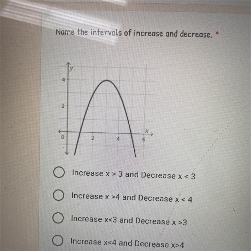 I need help naming the intervals of increase and decrease-example-1