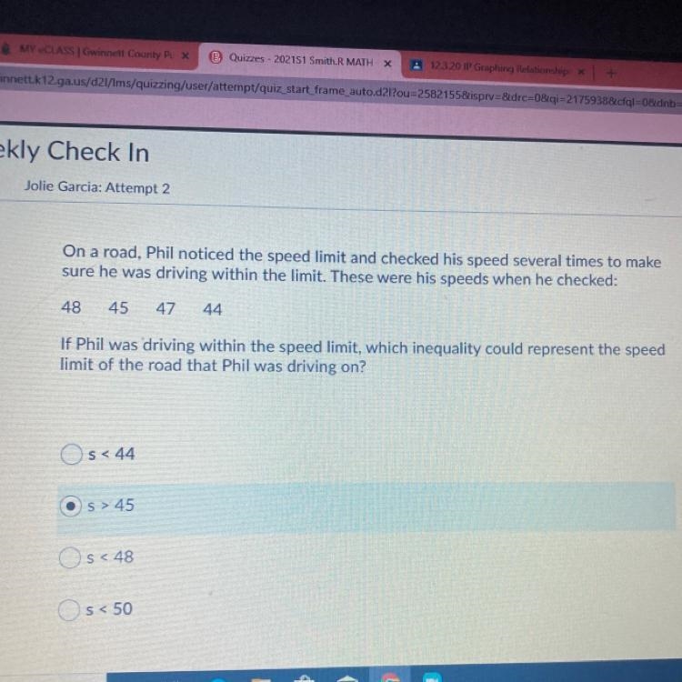 On a road, Phil noticed the speed limit and checked his speed several times to makesure-example-1