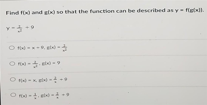 Find f(x) and g(x) so that the function can be described as y=f(g(x))I really need-example-1