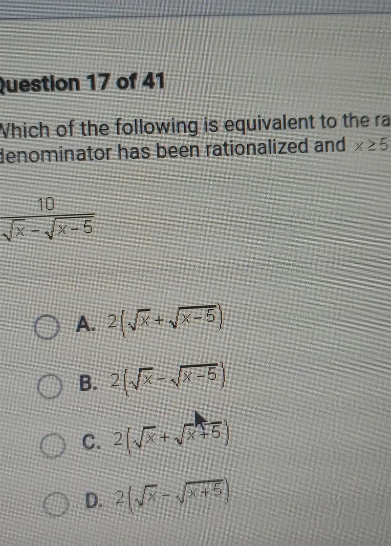 which of the following is equivalent to the radical expression below, when the denominator-example-1