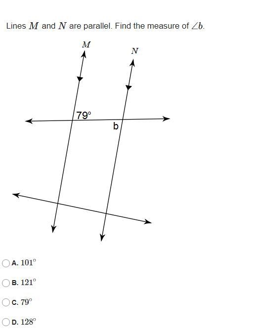 Lines M and N are parallel. Find the measure of ∠b.-example-1