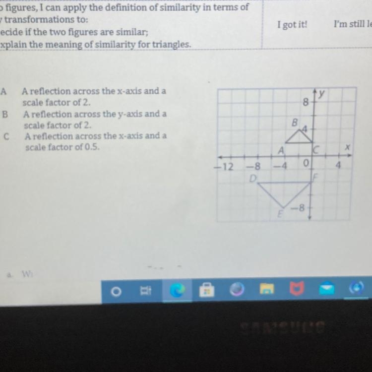 Choose a sequence of similarity transformations that maps ABC to DEF-example-1