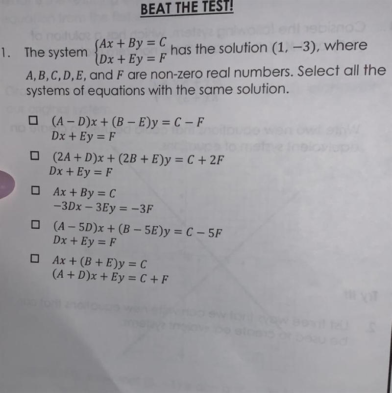 Select all the systems of equations with the same solution-example-1