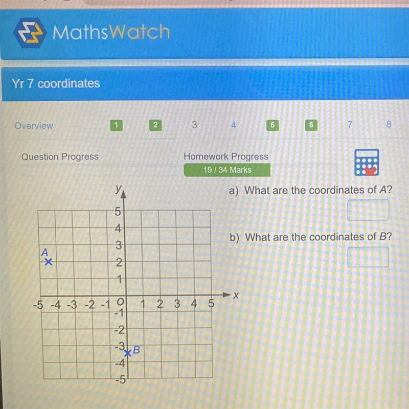 A) What are the coordinates of A? b) What are the coordinates of B?-example-1