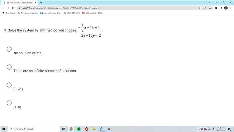 Solve the system by any method you choose: .No solution exists.There are an infinite-example-1