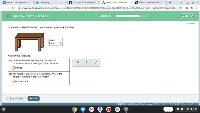 In the scale model, the length of the table is centimeters. What is the length of-example-1