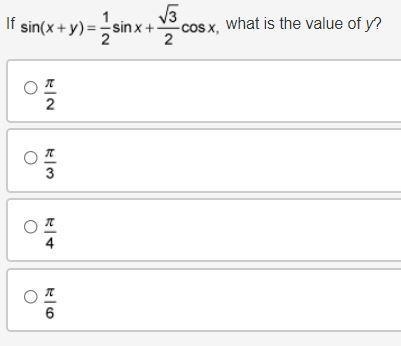 If sine of the quantity x plus y end quantity equals one half times sine of x plus-example-1