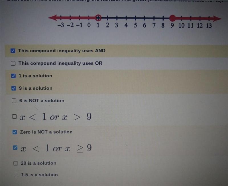 Click each TRUE statement using the number line given (there are 5 TRUE statements-example-1