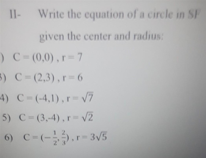 Hiw do I write the equation of a circle in SF given the center and the radius-example-1